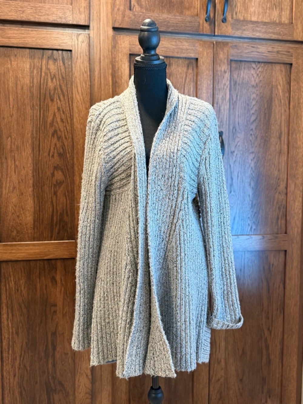Michael Kors Ribbed Open-Front Cardigan - Light Gray